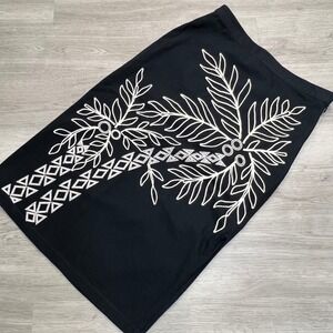 Maeve Anthropologie Black White Leaf Embroidered Pencil Skirt Size 12 NWT